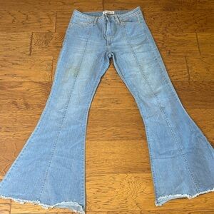 Just Black Light Blue Flare Jeans 31 Rough edge Cotton blend Made in USA